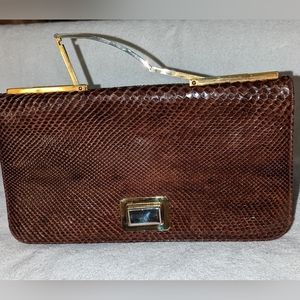 Vintage lizard leather box handbag clutch by Chandler.